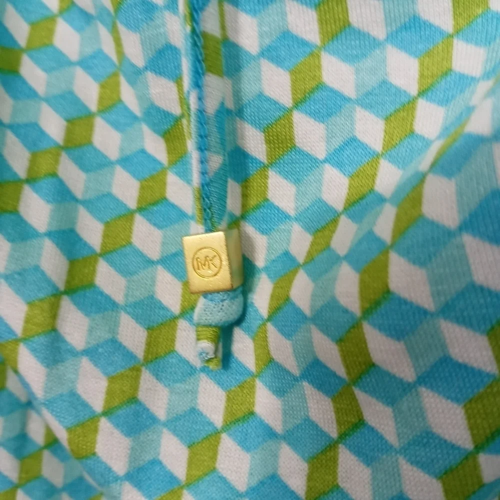 Michael Kors Cold Shoulder Geometric Pattern Blouse with Keyhole Closure